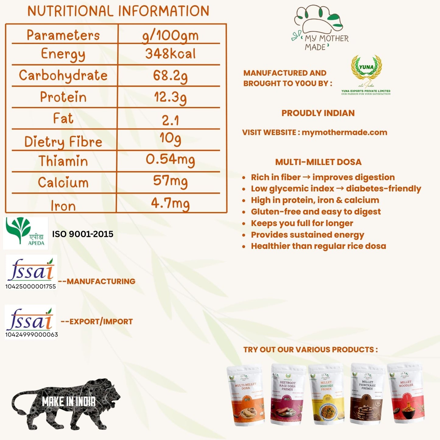 Multi millet dosa mix made with 10 millets rice and urad dal