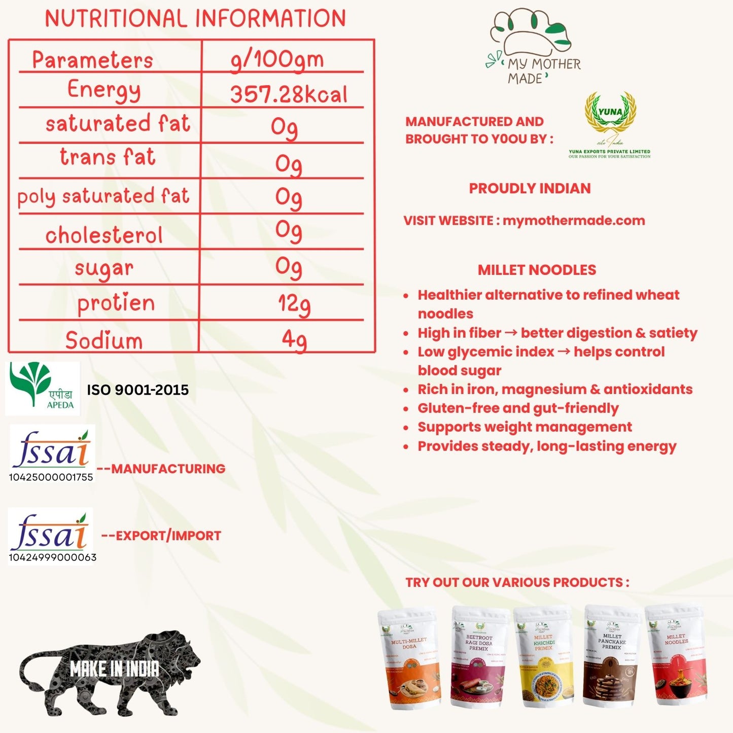 Millet noodles made with wheat jowar and bajra with spice masala