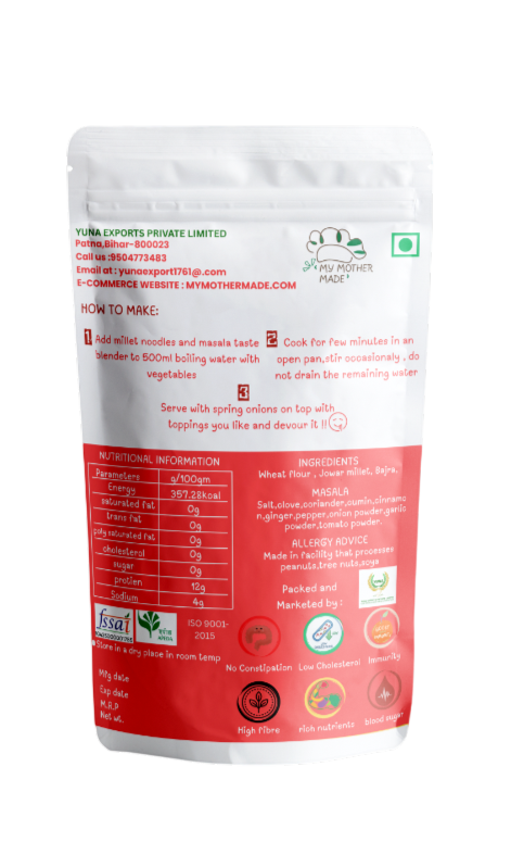 Millet noodles made with wheat jowar and bajra with spice masala