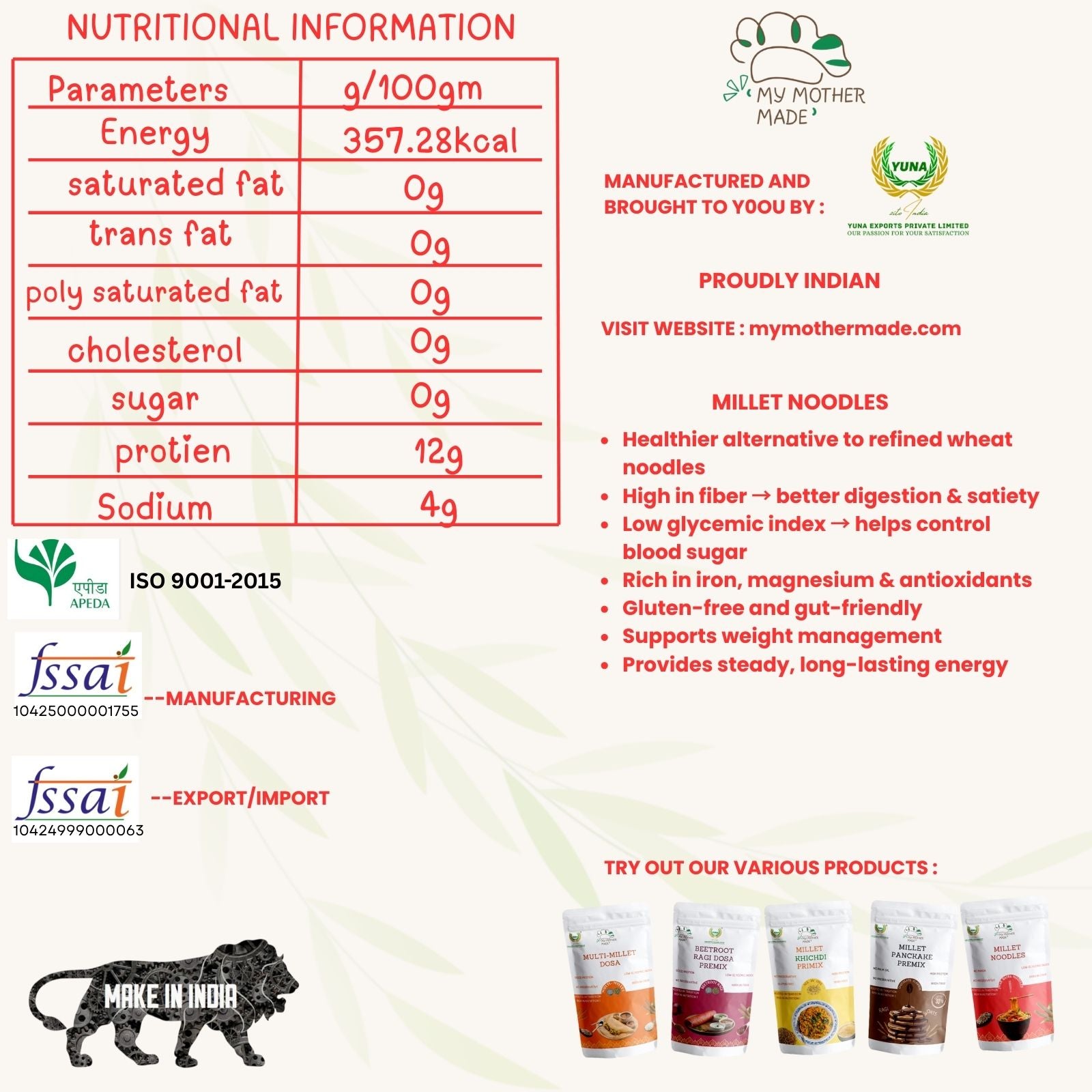 Millet noodles made with wheat jowar and bajra with spice masala
